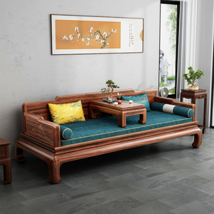 实木罗汉床新中式新式明式贵妃榻沙发组合简约大小户型客厅乌金木