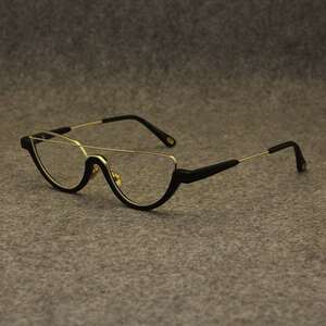 高档反下半框眼镜猫眼黑框金丝平光眼睛素颜个性小众防辐射抗蓝光
