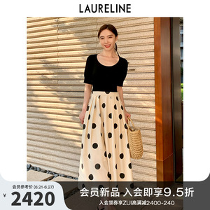 2022夏季女装新款针织拼接圆领波点优雅连衣裙女洛瑞琳旗舰店678