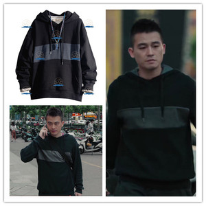 黑白禁区欧豪同款卫衣淦天雷印花连帽男韩版宽松休闲外套打底衫