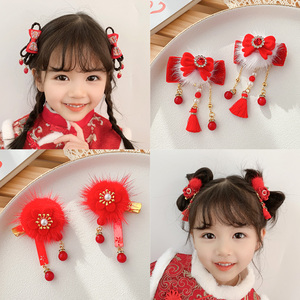 宝宝过年头饰中国风女童拜年小发夹2021新款儿童元旦假发新年头花