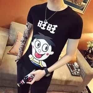 旺仔紧身衣旺旺精神小伙抖音同款短袖t恤修身衣服大红色卡通牛奶