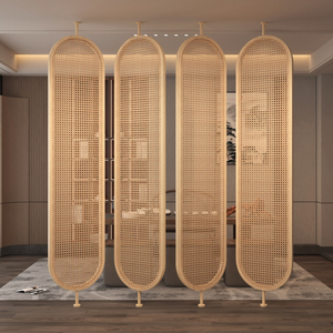 原木藤编屏风旋转隔断酒店餐厅大堂入户玄关客厅装饰遮挡简约现代