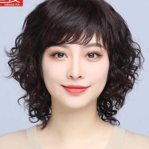 高档假发真女短卷发中年人妈妈短发老真发套全头套式假发型套女人