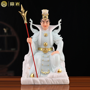 汉白玉佛像 二郎神摆件供奉家用神像12寸杨戬二郎真君哮天犬