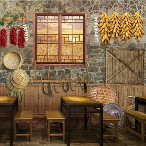 复古怀旧装饰80年代农家老房子背景墙纸墙布3d东北土菜馆饭店壁纸