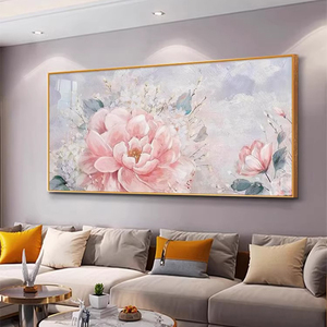 牡丹花客厅装饰画现代轻奢沙发背景墙挂画富贵花开高级感横版壁画