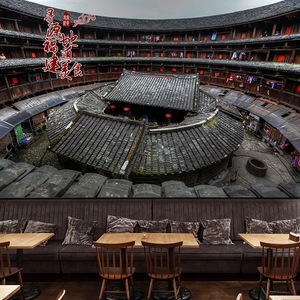 复古客家文化风情墙纸古老怀旧福建围屋立体壁纸餐厅酒楼装饰壁画