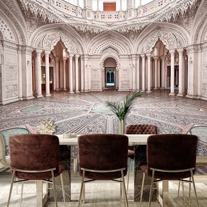 3d欧式建筑教堂壁纸工作室餐厅奶茶店拍照直播背景墙视觉延伸墙纸