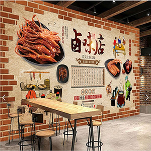 复古怀旧卤菜鸭脖子店背景墙纸餐厅壁纸熟食卤味小吃装饰壁画