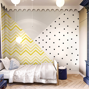 简约圆点几何拼色墙纸卡通儿童房墙布女孩卧室壁纸无缝定制壁画