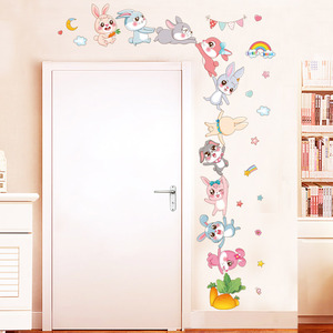 儿童房门框墙上装饰卡通贴画大图案创意卧室门上自粘壁纸房间门贴