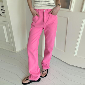 frombeginning韩国东大门代购糖果色裤子女夏季宽松高腰直筒长裤