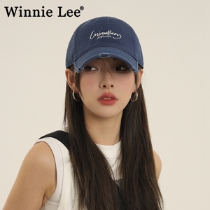 Winnie Lee日本设计师联名款街头破洞软顶棒球帽子女显脸小鸭舌帽