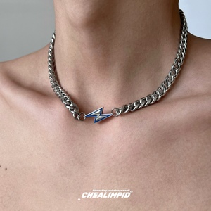 CHEALIMPID/.闪电金属钛钢古巴项链小众嘻哈潮流街头设计欧美男女