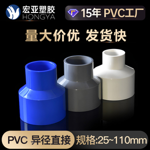 PVC给水大小头变径接头异径直接直通白蓝灰同心大小头上水管配件