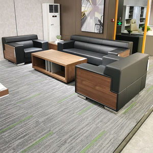 办公沙发实木框架西皮商务沙发会客厅三人位会议沙发办公室沙发