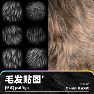 动物毛发皮毛短毛alpha贴图建模设计素材塑形纹理psd填充tga图案