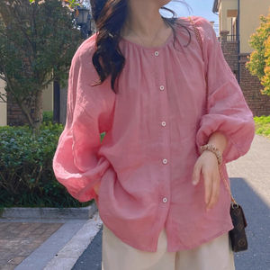 法式树莓粉色八分袖圆领衬衫女2024新款春夏季薄防晒气质显瘦上衣