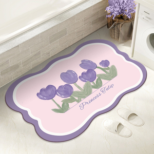 紫色郁金香花浴室地垫硅藻泥强吸水垫速干擦脚垫ins风软门垫地毯