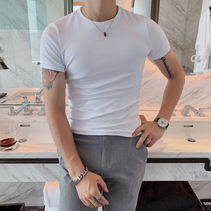 夏季纯色白色短袖t恤男士青年潮流西服内搭韩版修身健身紧身体恤