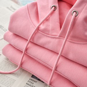 蜜桃粉 浅粉色减龄 460g重磅加厚樱花粉加绒连帽卫衣骚粉色帽衫秋