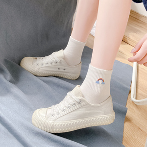 配单鞋的中筒长袜子ins潮女2021新款薄棉款中筒袜子白色可爱夏季