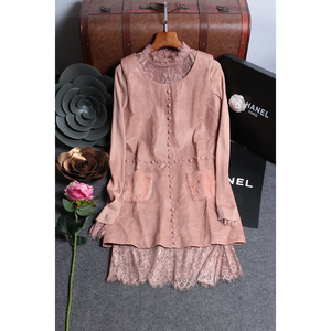 7231■悦己女装 特卖 轻奢好款 蕾丝打底毛绒拼接钉珠长袖连衣裙