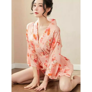 女士日系短款温泉印花浴袍睡衣性感改良和服式浴衣睡袍家居服舒适
