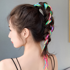 网红彩色脏辫发绳女夏季薄款细发带丝巾编发彩绳头绳带长丝带发饰