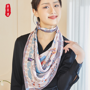 织锦楼春季新款桑蚕丝大方巾女原创印花真丝丝巾时尚装饰围巾礼品