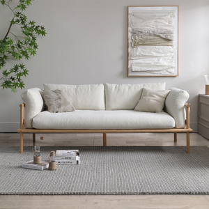北欧日式奶油诧寂原木风简约现代双人位小户型布艺实木沙发白蜡木