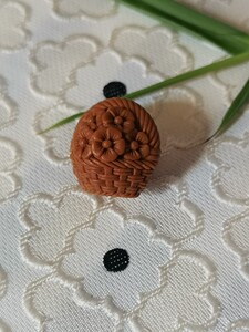 桃核精雕桃篮纯手工编织篮,十全十美寿桃花篮