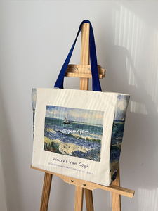 梵高阿尔的海洋油画帆布袋环保大容量单肩学生书包通勤女托特包