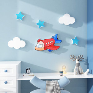 儿童房装饰布置男孩房卧室背景立体墙贴墙面遮丑补洞飞机云朵卡通