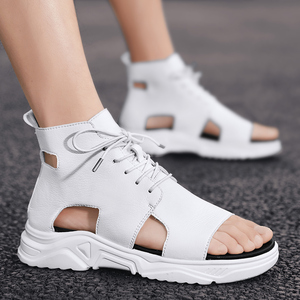 男士高帮运动皮凉鞋夏季外穿ins潮流休闲增高白色罗马老爹沙滩鞋