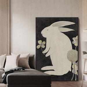 黑白兔子巨幅挂画北欧风格客厅装饰沙发背景墙挂画现代简约壁画