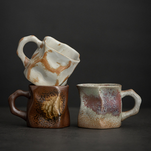 陶瓷咖啡杯日式复古创意手冲拉花杯马克杯300ml大容量花茶杯送勺