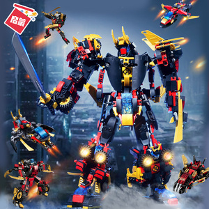 启蒙积木变形合体机器人益智拼装玩具男孩机甲模型儿童战车战神3
