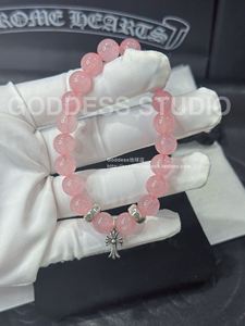 天然冰种粉晶草莓晶马粉十字架银珠手链轻奢粉色水晶手串送礼物女