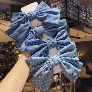 蓝色牛仔超大蝴蝶结发夹头饰女网红超仙发卡发饰夹子韩国ins卡子
