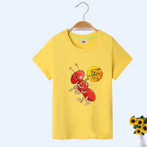 蚂蚁黄色短袖男女儿童装幼儿园上衣小孩t恤纯棉吸汗衣服卡通衣服