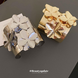 金属花朵立体开口手镯欧美时尚设计感手环简约冷淡风气质手饰