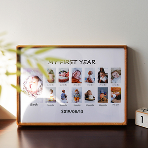 宝宝1周岁相框 摆台12个月照片定制高级感儿童九宫格相片实木挂墙