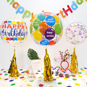 网红波波球生日快乐场景装饰透明气球桌飘路引宝宝周岁派对布置