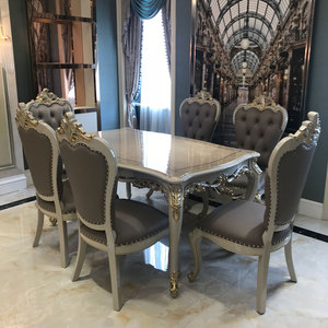 欧式实木餐桌椅6人组合 客厅奢华新古典雕花家用饭桌大小户型家具