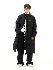 Amoeba冬季新款韩版宽松条纹长款棉服女休闲运动学院风加厚外套