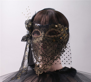 万圣节金色面纱全脸面具美女舞台蒙面歌王唱歌派对舞会成人神秘