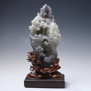 【锦绣河山】新疆和田玉山水摆件青花白玉办公室家居玄关天然玉石