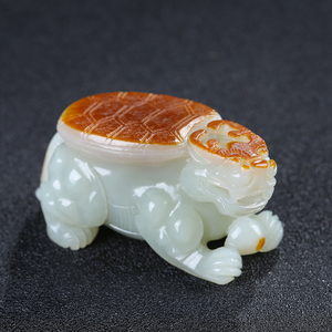 【富贵长寿】新疆和田玉白玉立体龙龟男款手把件玉石把玩件山流水